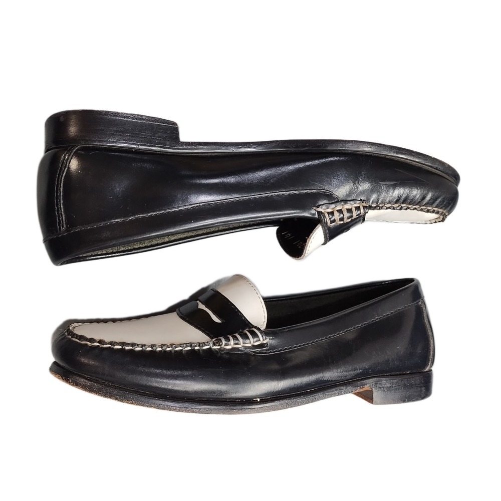G.H. Bass Weejuns Ziggy Penny Loafers Womens Size 8M Black White Leather Slip On